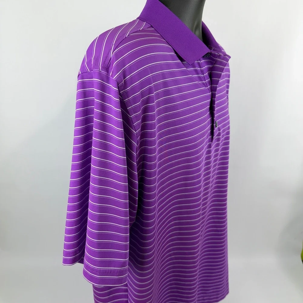 FootJoy Mens ProDry Golf Polo Shirt‎ Purple White Striped Estero CC Logo Large